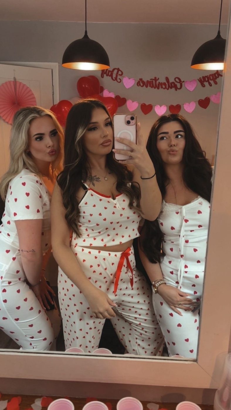 Matching heart pyjamas mirror selfie